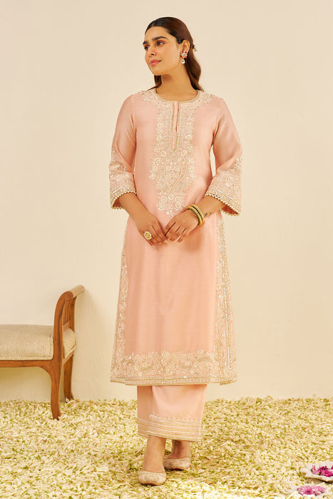 Sereen - A-Line Kurta With Palazzo (Off Rose)