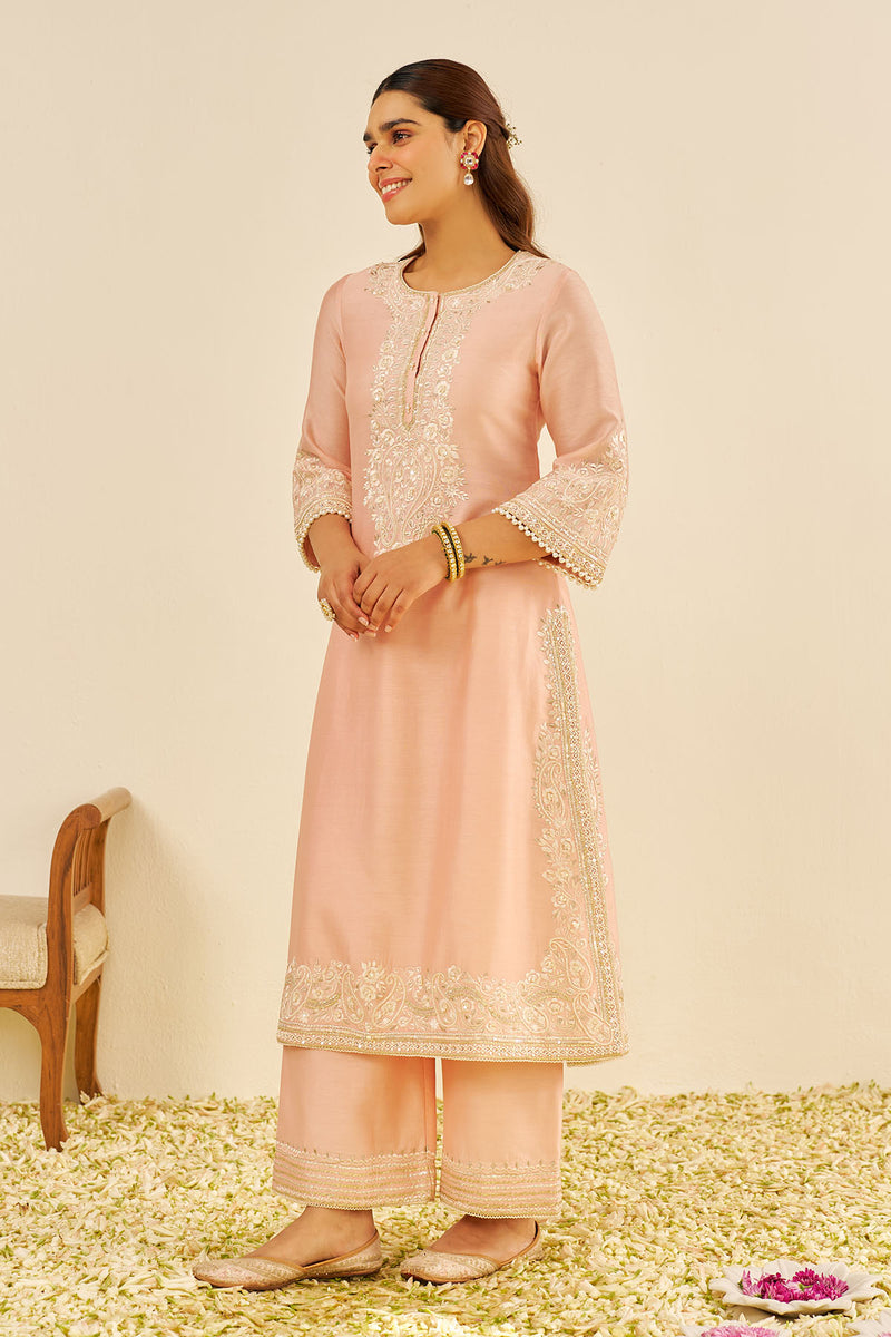 Sereen - A-Line Kurta With Palazzo (Off Rose)