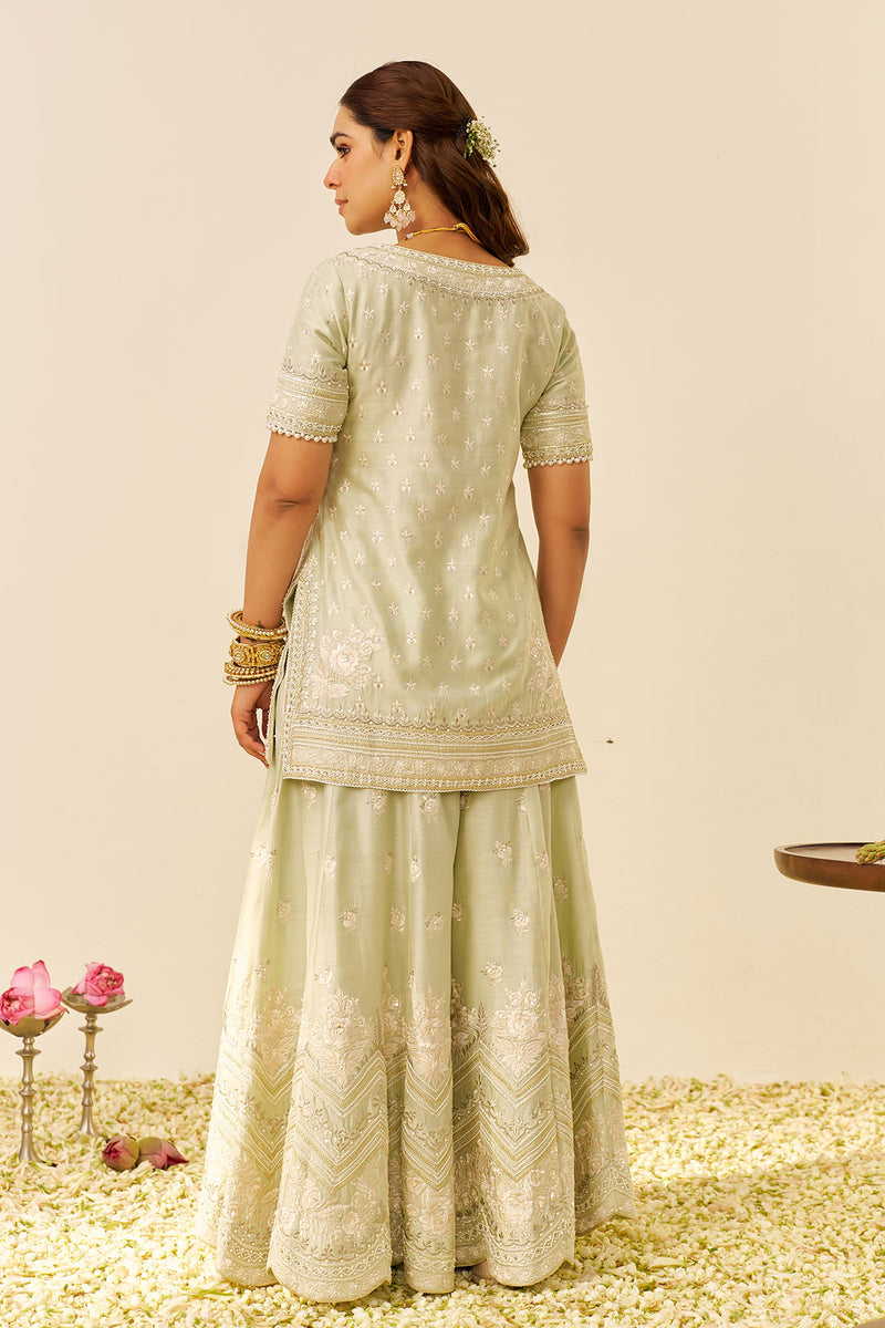 Sameeha - Short Kurta With Sharara (Mint Green)