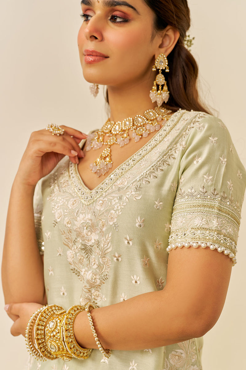 Sameeha - Short Kurta With Sharara (Mint Green)