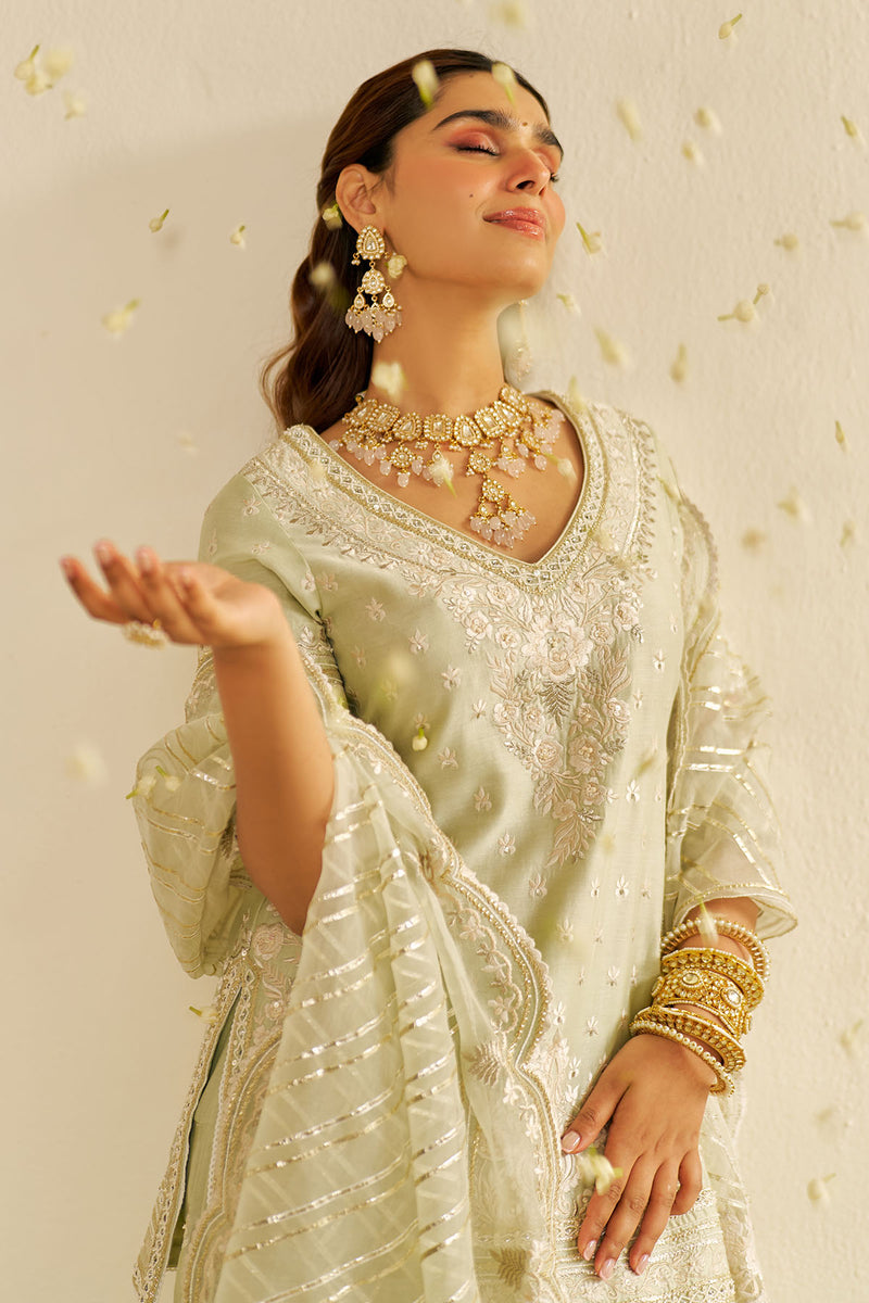 Sameeha - Short Kurta With Sharara (Mint Green)