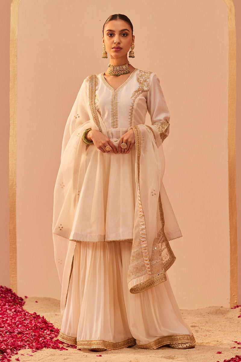 FATIMA- SHORT PEPLUM KURTA WITH GARARA AND DUPATTA