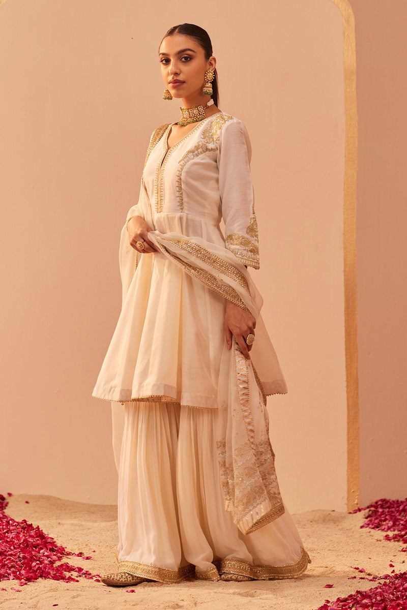 FATIMA- SHORT PEPLUM KURTA WITH GARARA AND DUPATTA