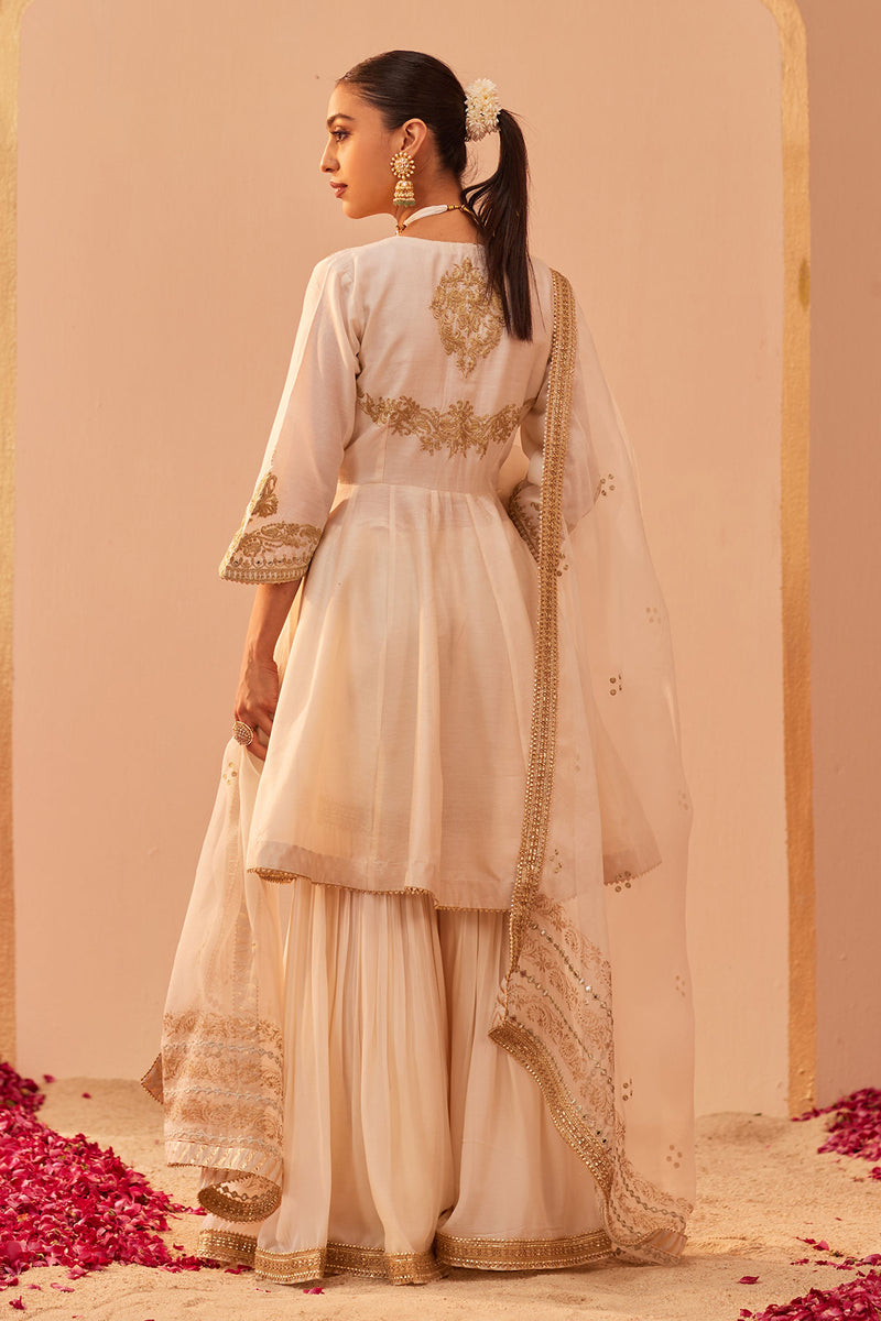 FATIMA- SHORT PEPLUM KURTA WITH GARARA AND DUPATTA