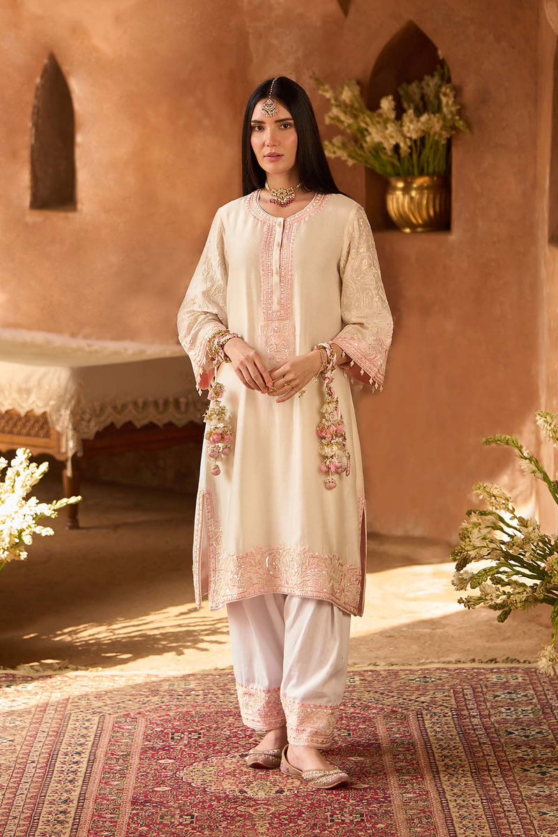 ANAM - DAISY IVORY WITH PINK A-LINE KURTA WITH SALWAR AND DUPATTA