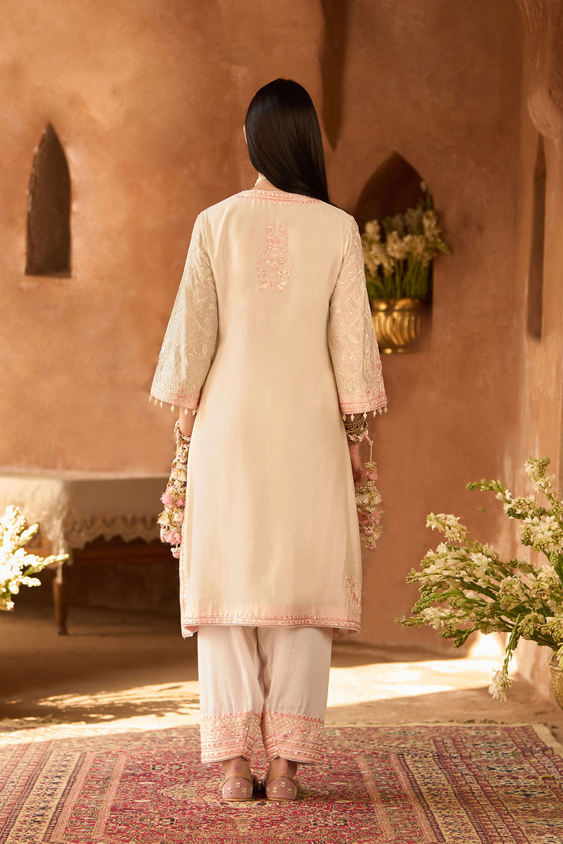 ANAM - DAISY IVORY WITH PINK A-LINE KURTA WITH SALWAR AND DUPATTA