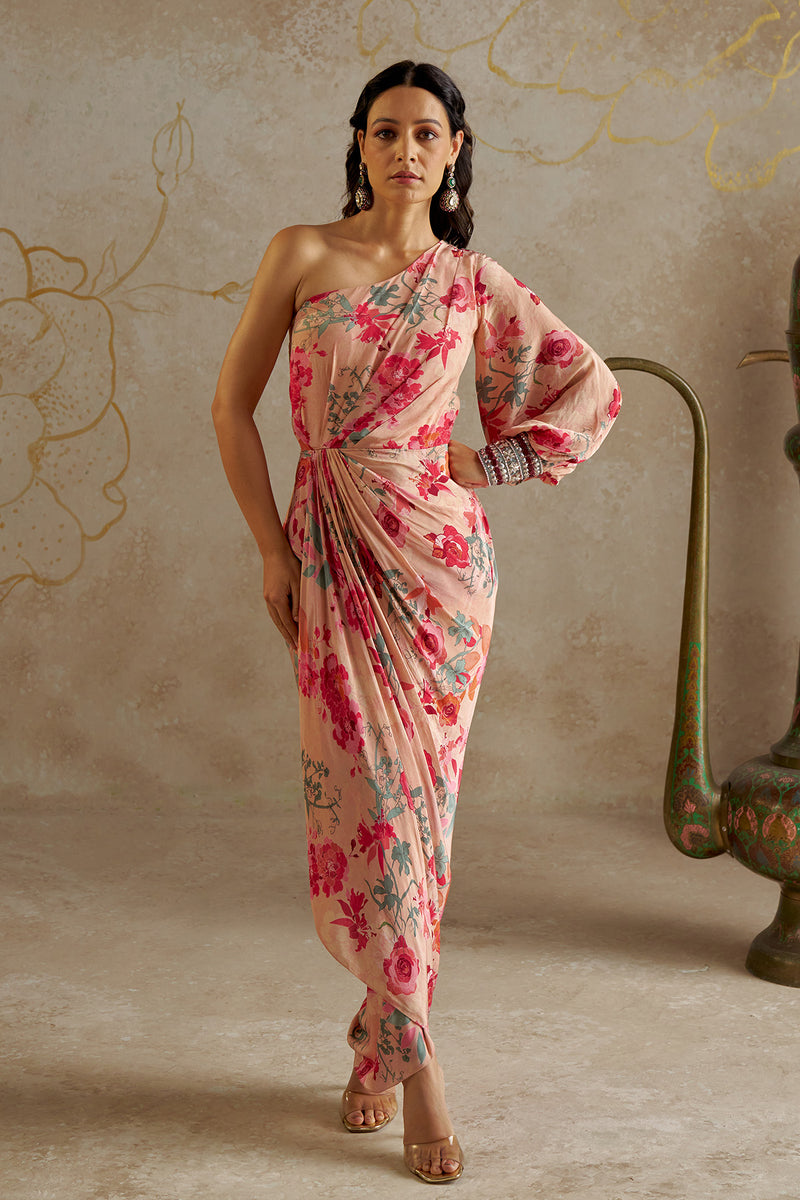Blush Rose One-Shoulder Draped Dress