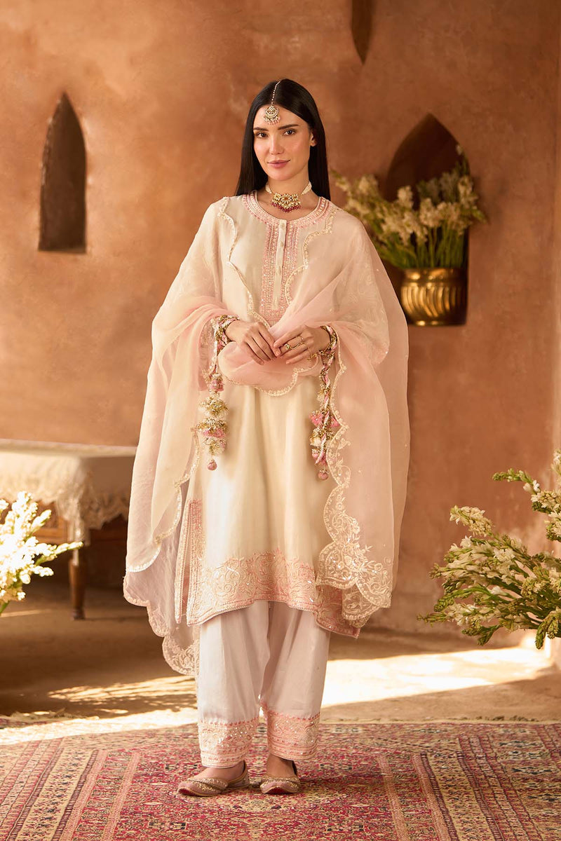 ANAM - DAISY IVORY WITH PINK A-LINE KURTA WITH SALWAR AND DUPATTA