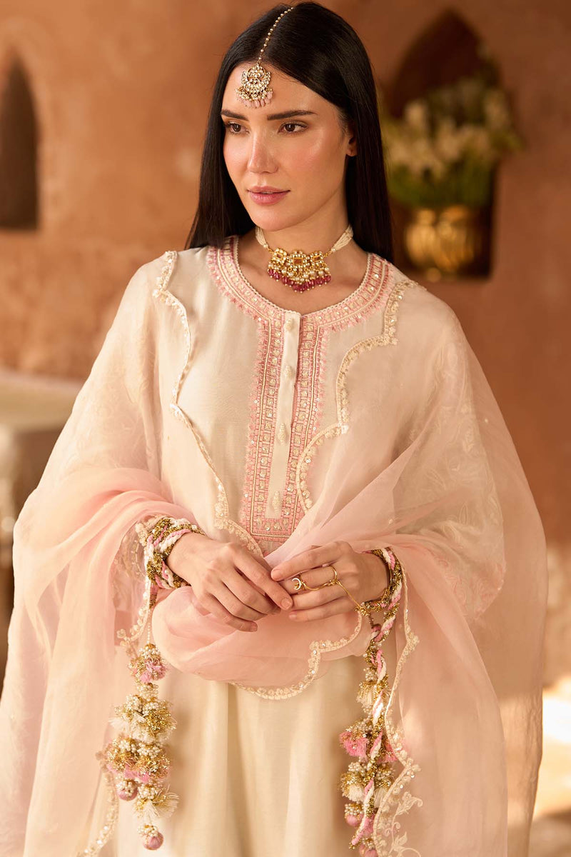 ANAM - DAISY IVORY WITH PINK A-LINE KURTA WITH SALWAR AND DUPATTA