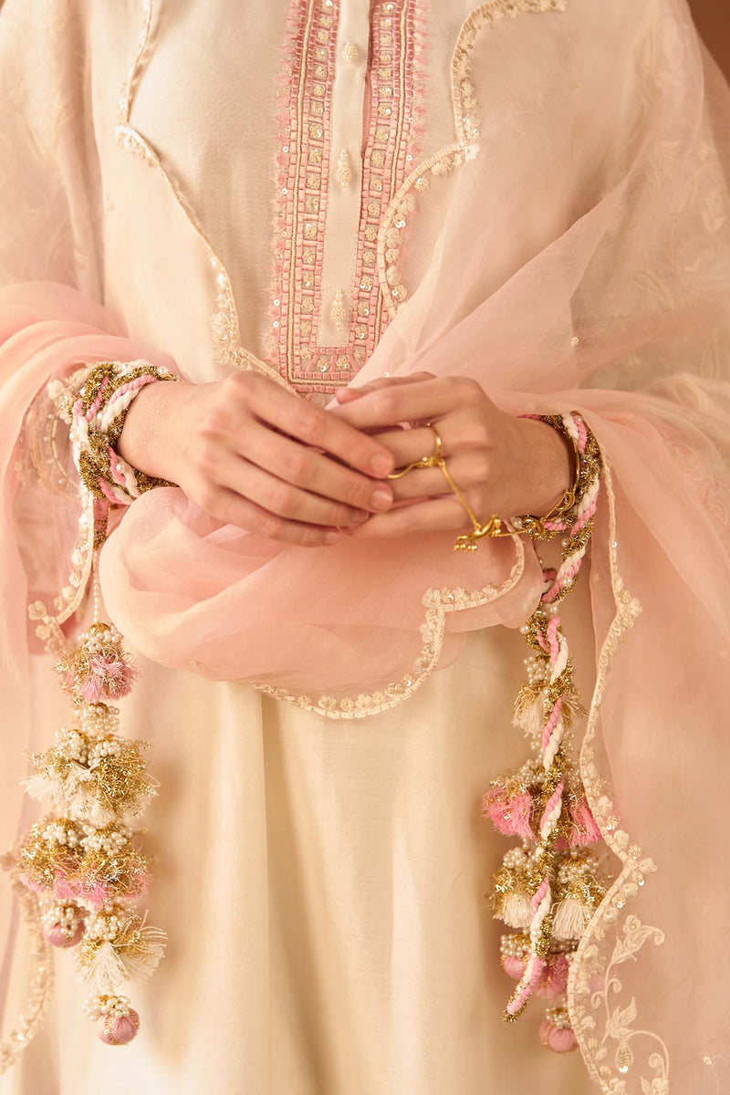 ANAM - DAISY IVORY WITH PINK A-LINE KURTA WITH SALWAR AND DUPATTA