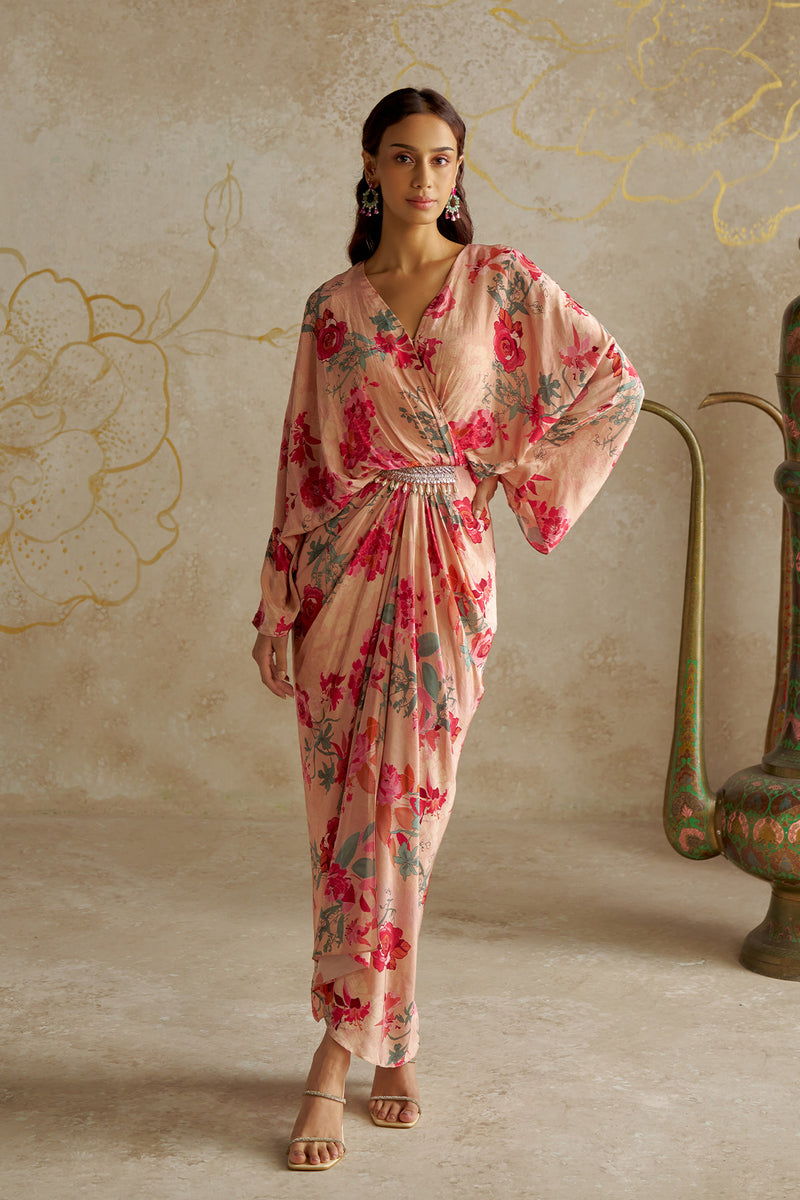 Blush Rose Draped Kaftan Dress