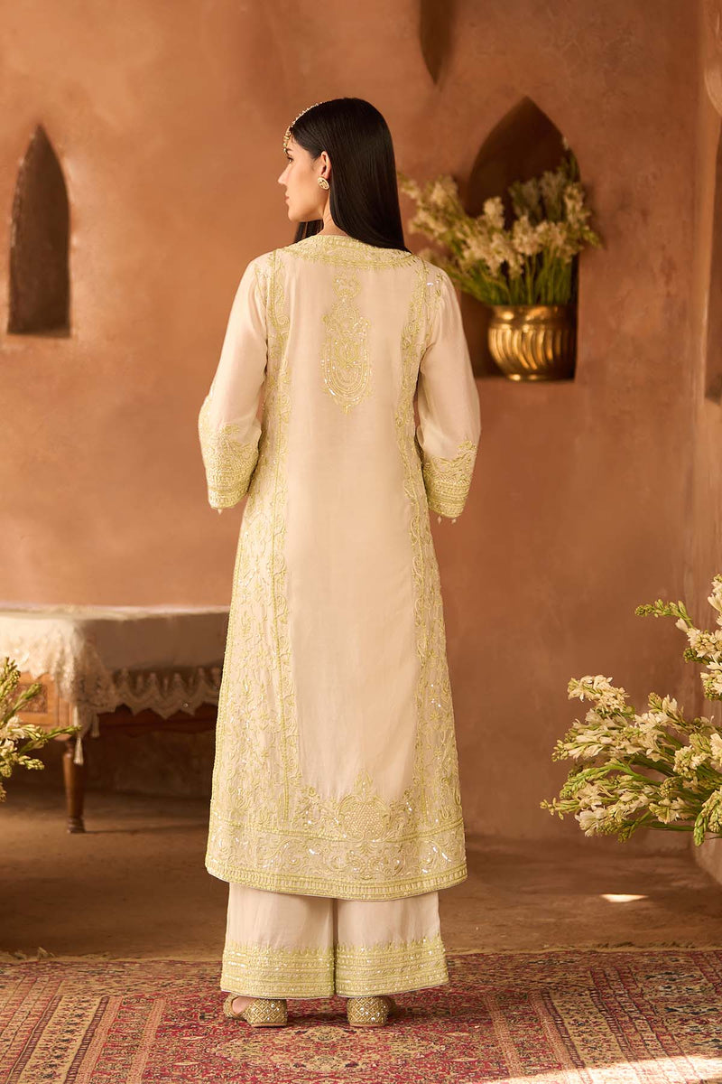 ENA - DAISY IVORY WITH MINT GREEN LONG A-LINE KURTA WITH PALAZZO AND DUPATTA