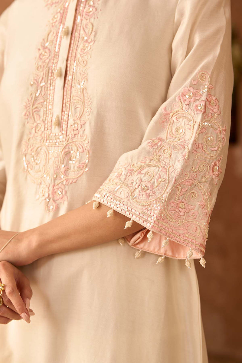 HANI - DAISY IVORY WITH PINK A-LINE KURTA WITH SALWAR AND DUPATTA