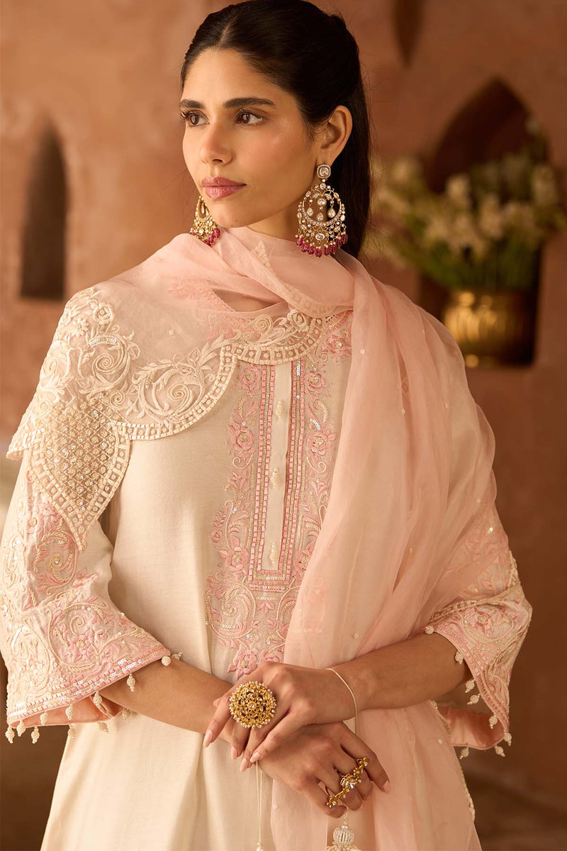 HANI - DAISY IVORY WITH PINK A-LINE KURTA WITH SALWAR AND DUPATTA