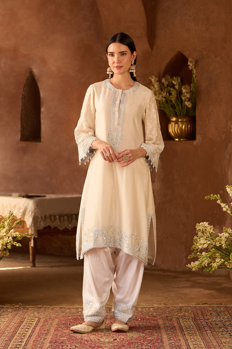 ANAM - DAISY IVORY WITH BLUE A-LINE KURTA WITH SALWAR AND DUPATTA