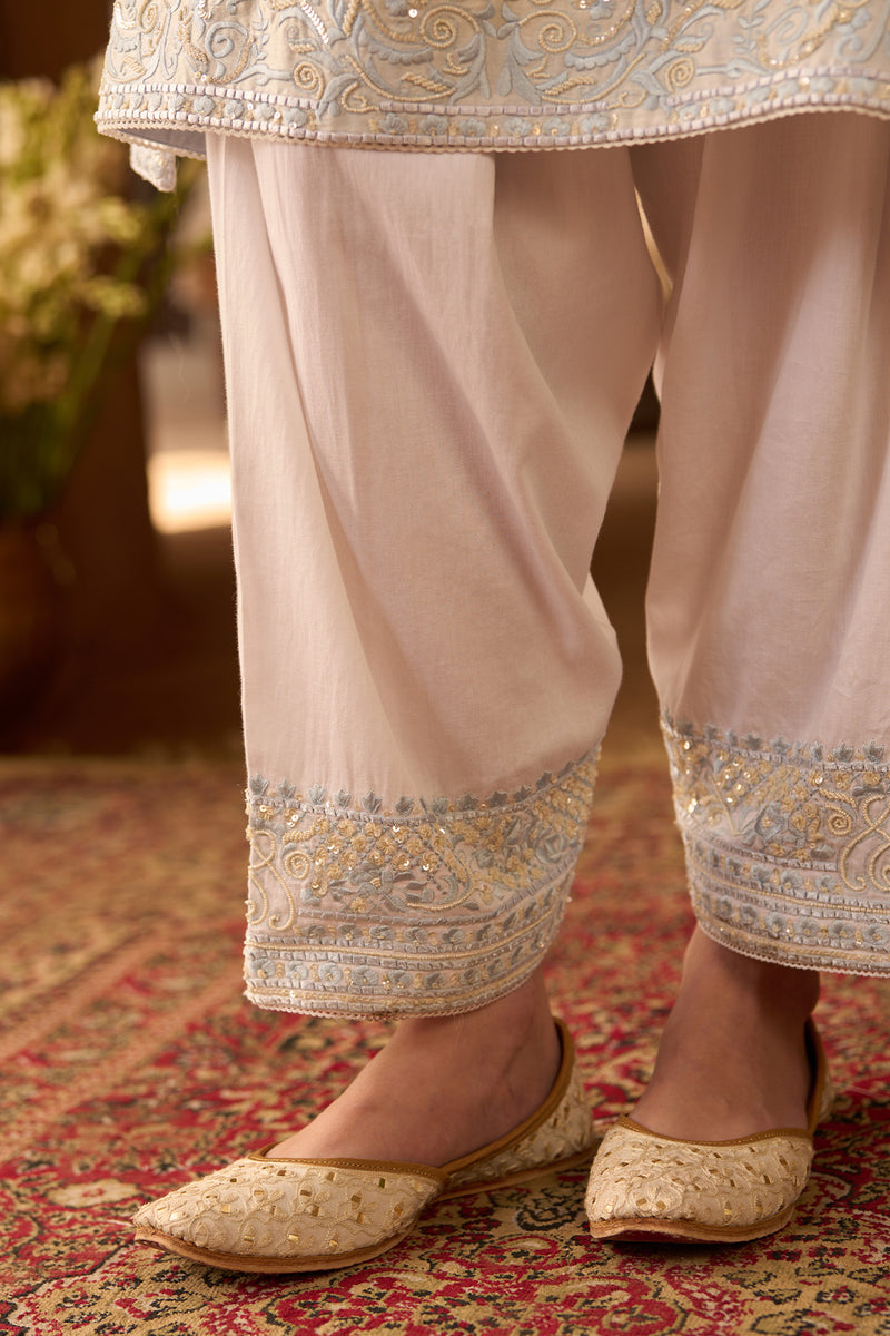 ANAM - DAISY IVORY WITH BLUE A-LINE KURTA WITH SALWAR AND DUPATTA