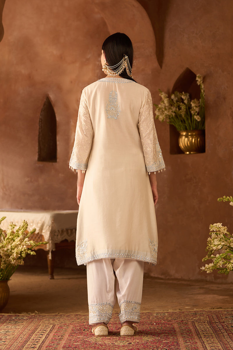 ANAM - DAISY IVORY WITH BLUE A-LINE KURTA WITH SALWAR AND DUPATTA