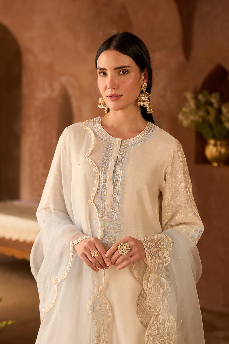 ANAM - DAISY IVORY WITH BLUE A-LINE KURTA WITH SALWAR AND DUPATTA