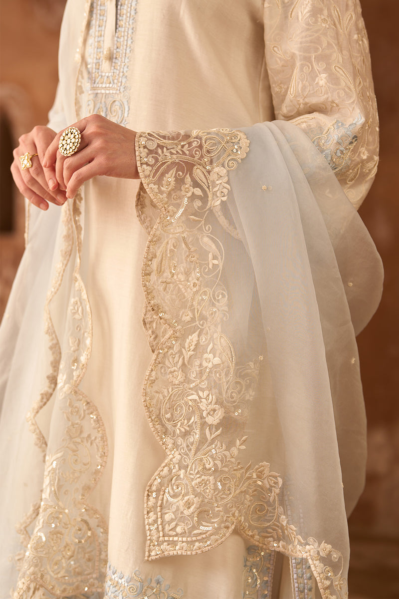 ANAM - DAISY IVORY WITH BLUE A-LINE KURTA WITH SALWAR AND DUPATTA