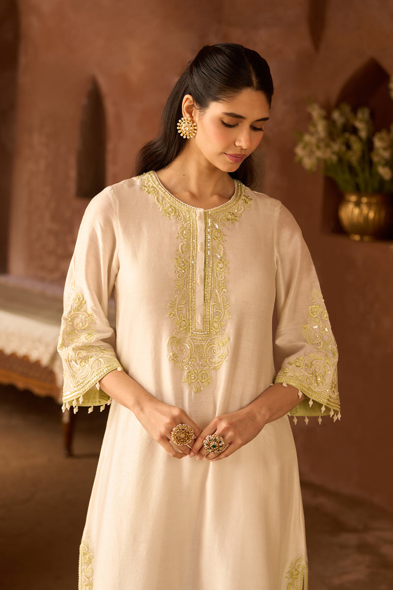 HANI - DAISY IVORY WITH MINT GREEN A-LINE KURTA WITH SALWAR AND DUPATTA