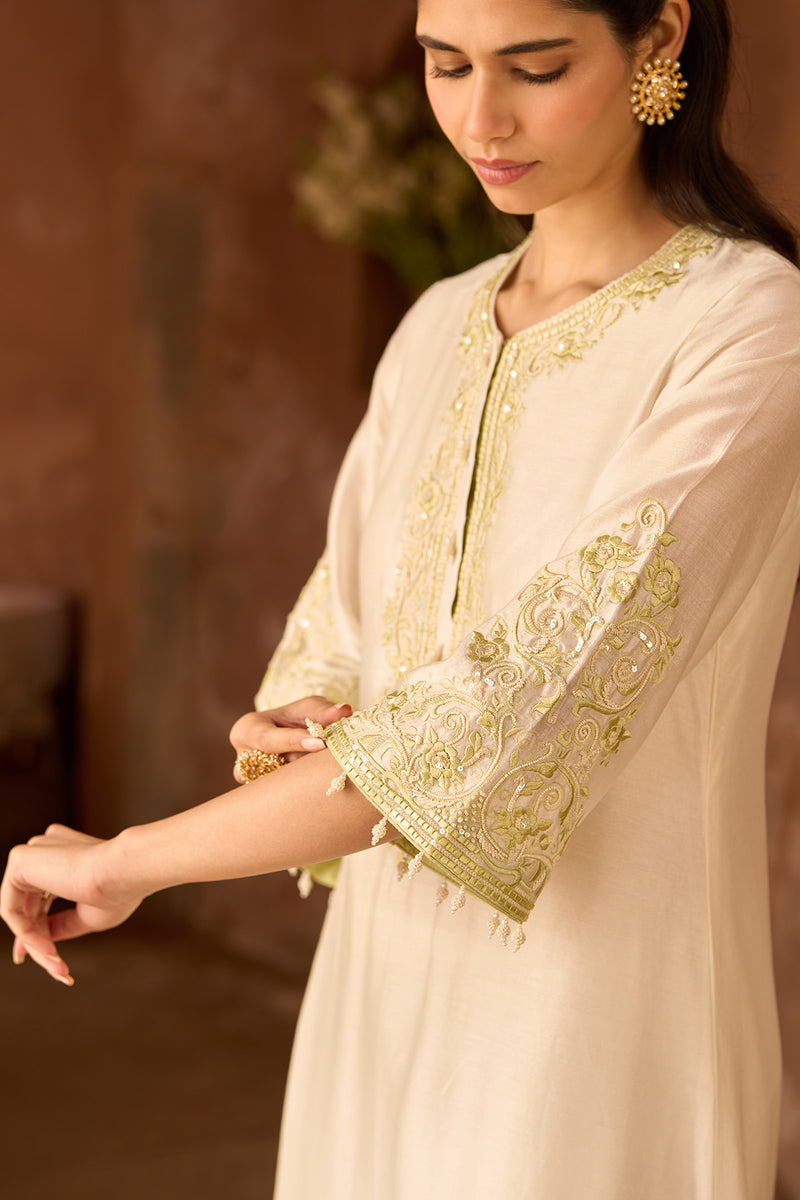 HANI - DAISY IVORY WITH MINT GREEN A-LINE KURTA WITH SALWAR AND DUPATTA