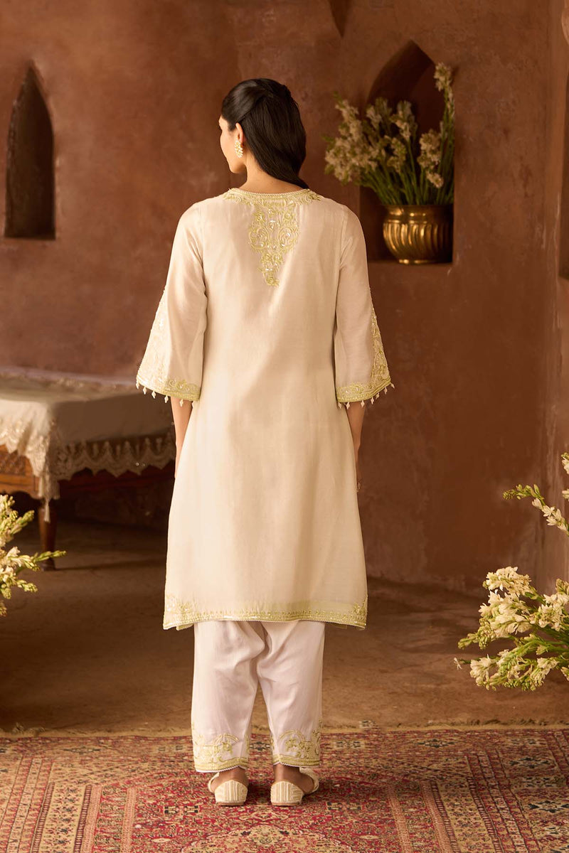 HANI - DAISY IVORY WITH MINT GREEN A-LINE KURTA WITH SALWAR AND DUPATTA