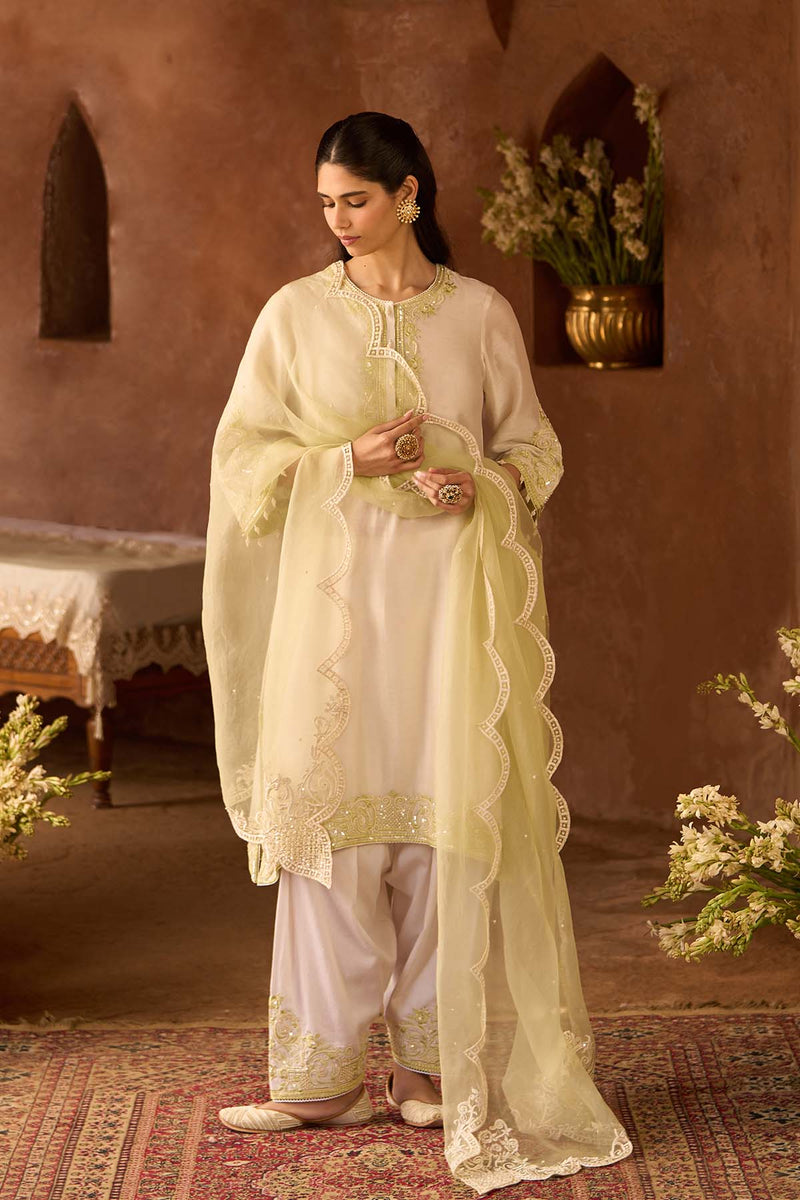 HANI - DAISY IVORY WITH MINT GREEN A-LINE KURTA WITH SALWAR AND DUPATTA
