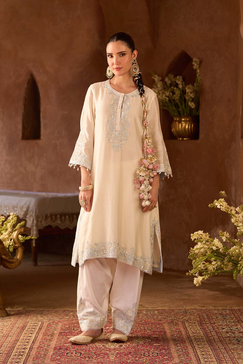 HANI - DAISY IVORY WITH BLUE A-LINE KURTA WITH SALWAR AND DUPATTA