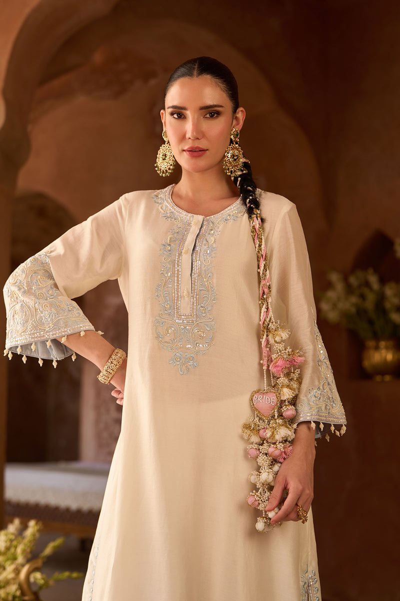 HANI - DAISY IVORY WITH BLUE A-LINE KURTA WITH SALWAR AND DUPATTA
