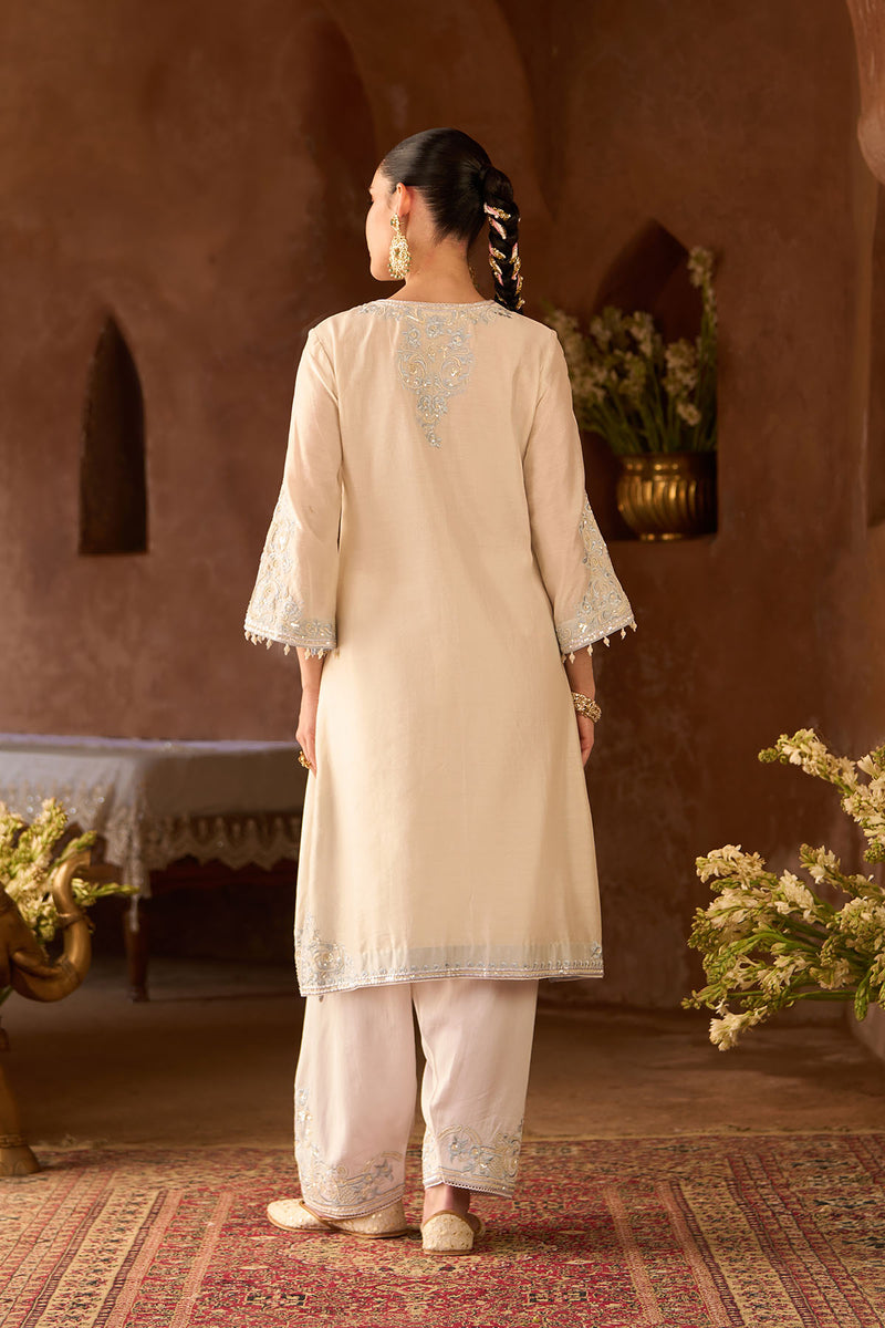 HANI - DAISY IVORY WITH BLUE A-LINE KURTA WITH SALWAR AND DUPATTA
