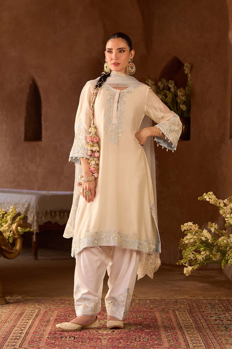 HANI - DAISY IVORY WITH BLUE A-LINE KURTA WITH SALWAR AND DUPATTA