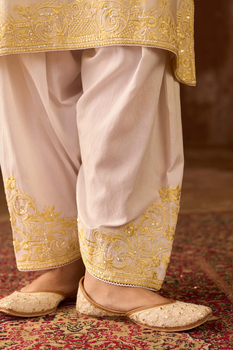 HANI - DAISY IVORY WITH LEMON YELLOW A-LINE KURTA WITH SALWAR AND DUPATTA
