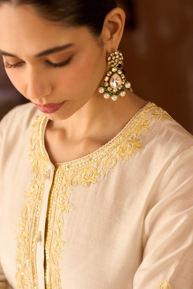 HANI - DAISY IVORY WITH LEMON YELLOW A-LINE KURTA WITH SALWAR AND DUPATTA
