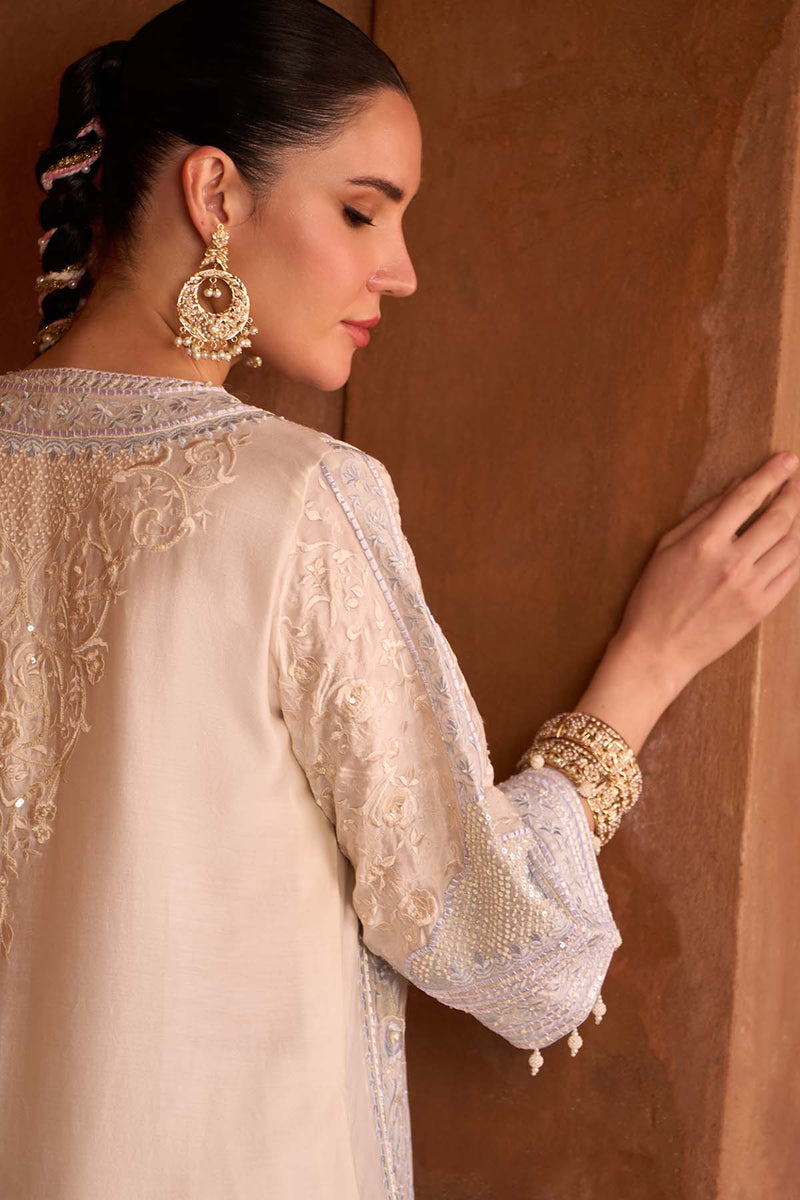 NURVI - DAISY IVORY WITH BLUE LONG A-LINE KURTA WITH PALAZZO AND DUPATTA