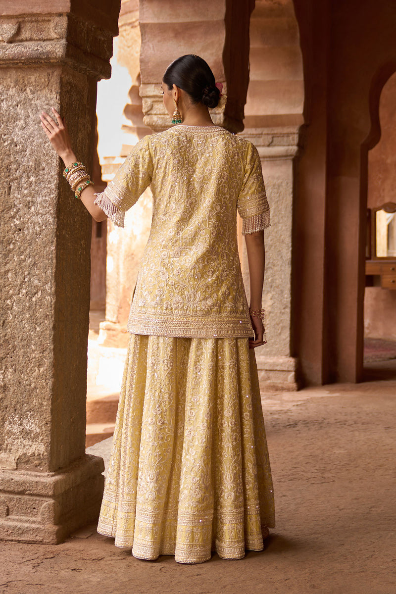 HEER - LEMON YELLOW SHORT KURTA WITH SHARARA AND DUPATTA