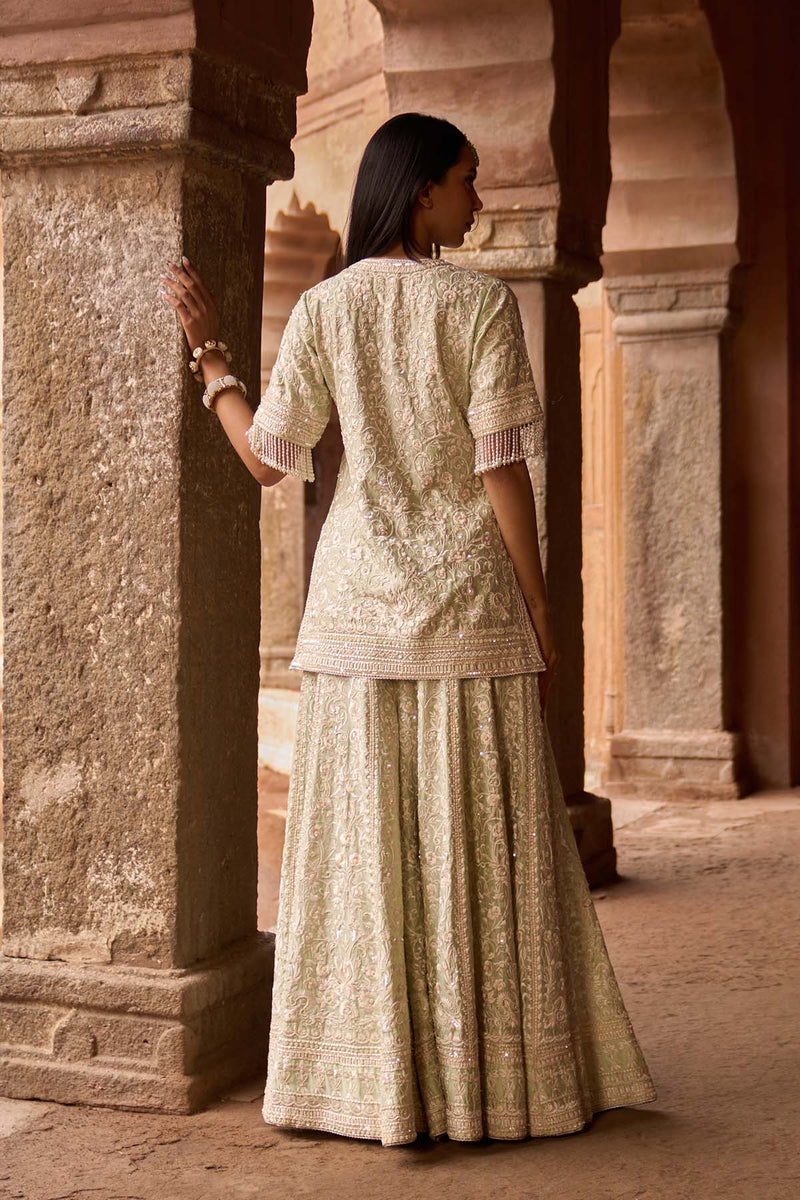 HEER - MINT GREEN SHORT KURTA WITH SHARARA AND DUPATTA