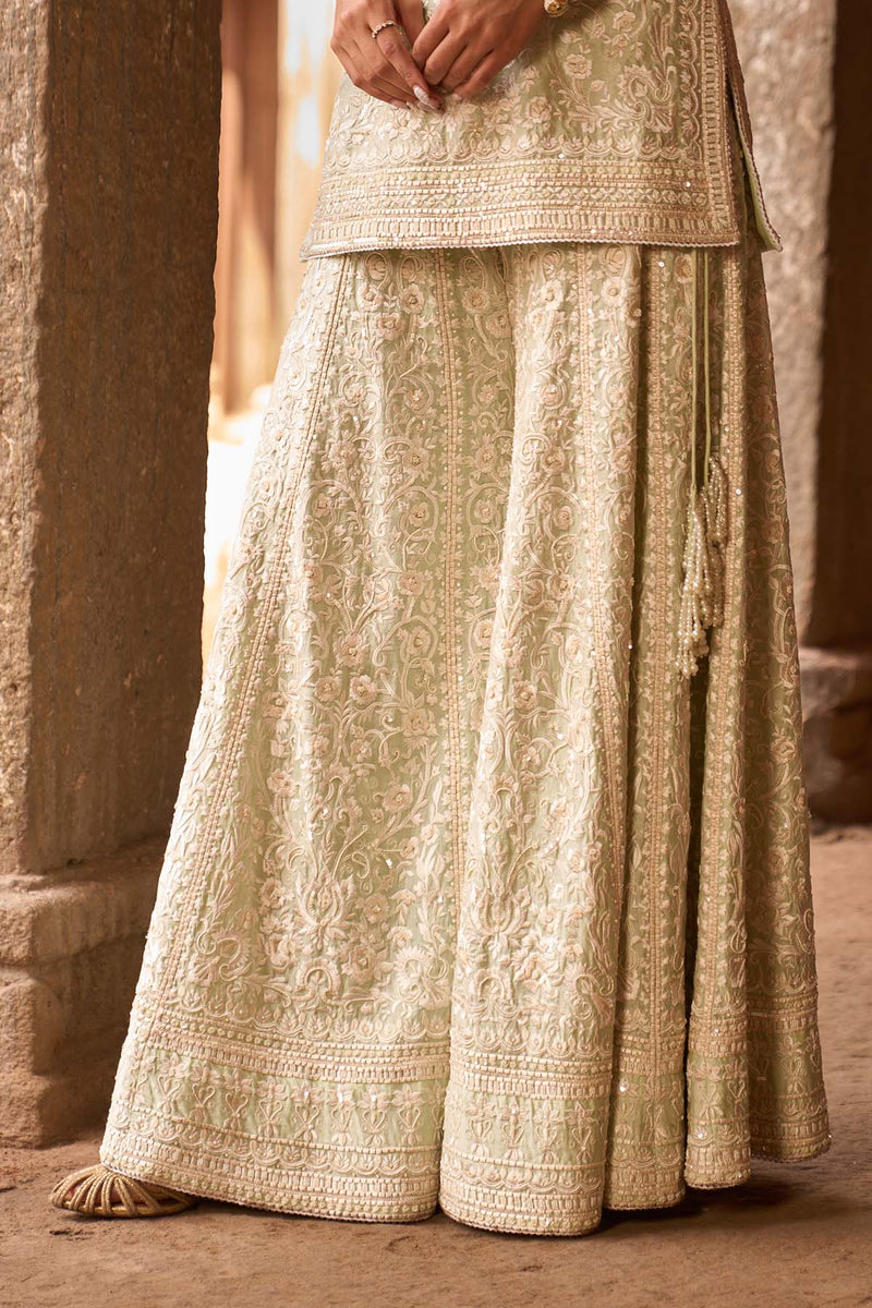 HEER - MINT GREEN SHORT KURTA WITH SHARARA AND DUPATTA