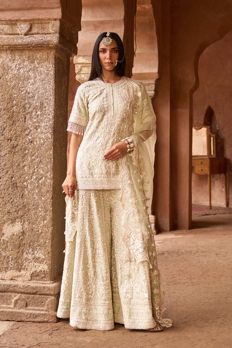 HEER - MINT GREEN SHORT KURTA WITH SHARARA AND DUPATTA