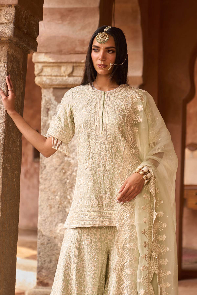 HEER - MINT GREEN SHORT KURTA WITH SHARARA AND DUPATTA