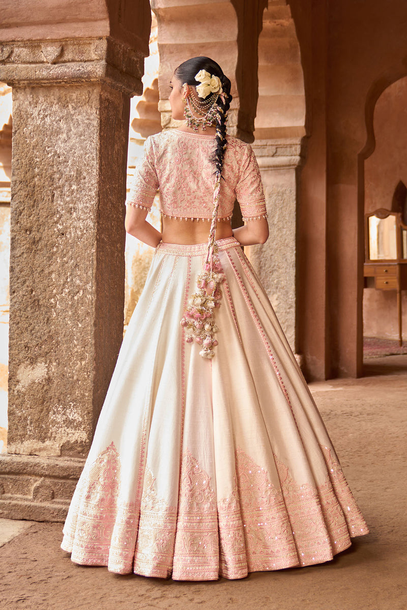 SAYEEDA - DAISY IVORY WITH PINK EMBROIDERED LEHENGA