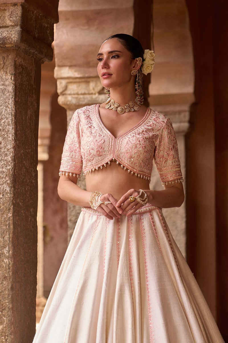 SAYEEDA - DAISY IVORY WITH PINK EMBROIDERED LEHENGA