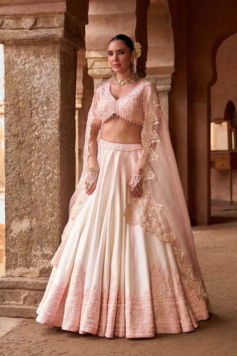 SAYEEDA - DAISY IVORY WITH PINK EMBROIDERED LEHENGA