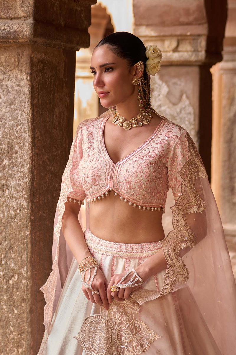SAYEEDA - DAISY IVORY WITH PINK EMBROIDERED LEHENGA