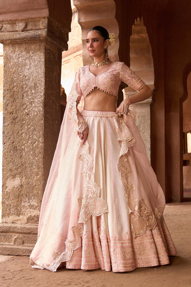 SAYEEDA - DAISY IVORY WITH PINK EMBROIDERED LEHENGA