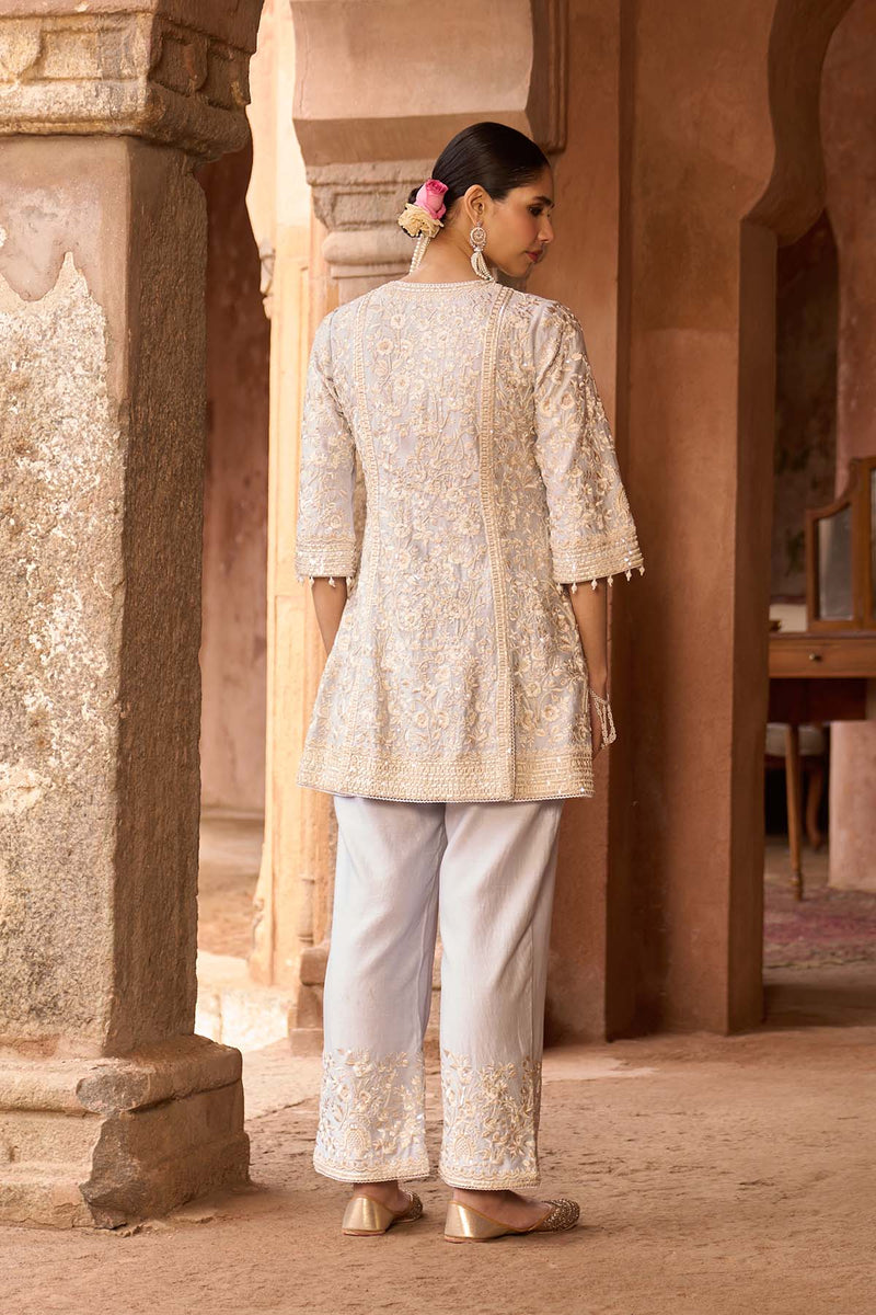 SABOOR - BLUE SHORT A-LINE KURTA WITH STRAIGHT PANTS AND DUPATTA