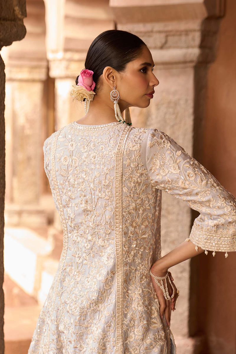 SABOOR - BLUE SHORT A-LINE KURTA WITH STRAIGHT PANTS AND DUPATTA
