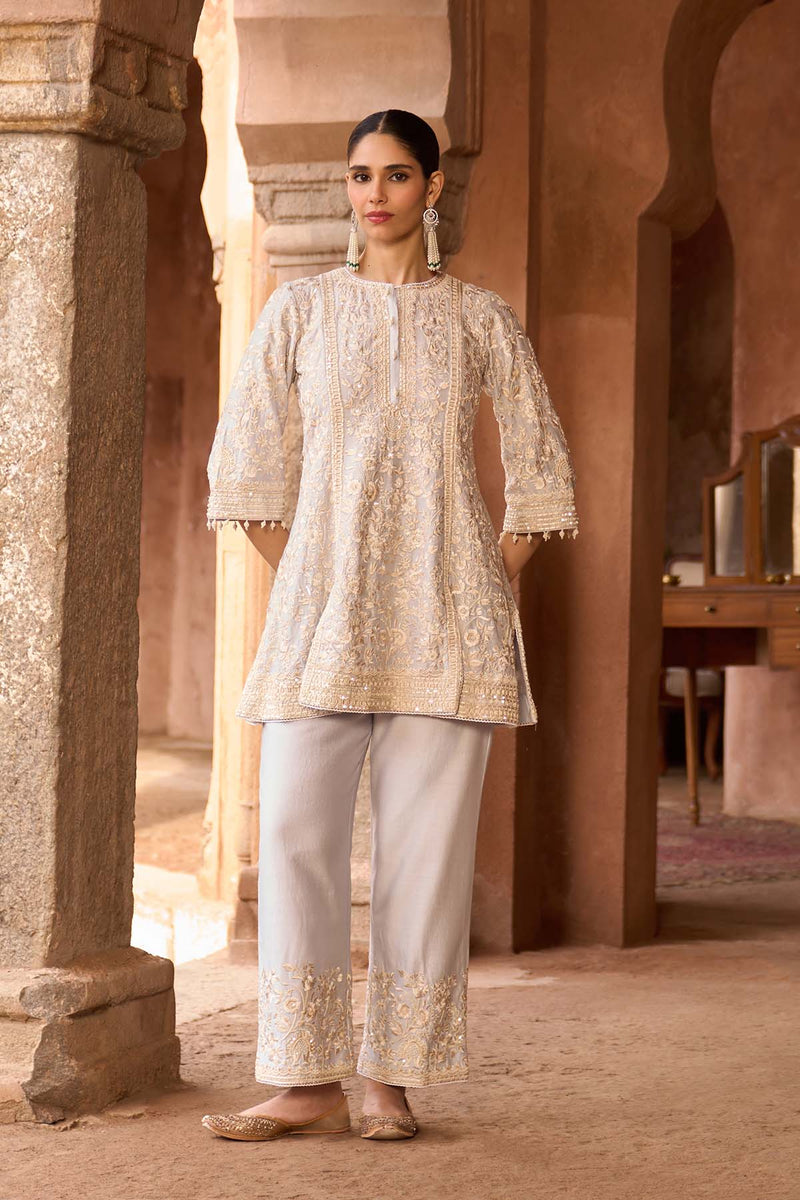 SABOOR - BLUE SHORT A-LINE KURTA WITH STRAIGHT PANTS AND DUPATTA