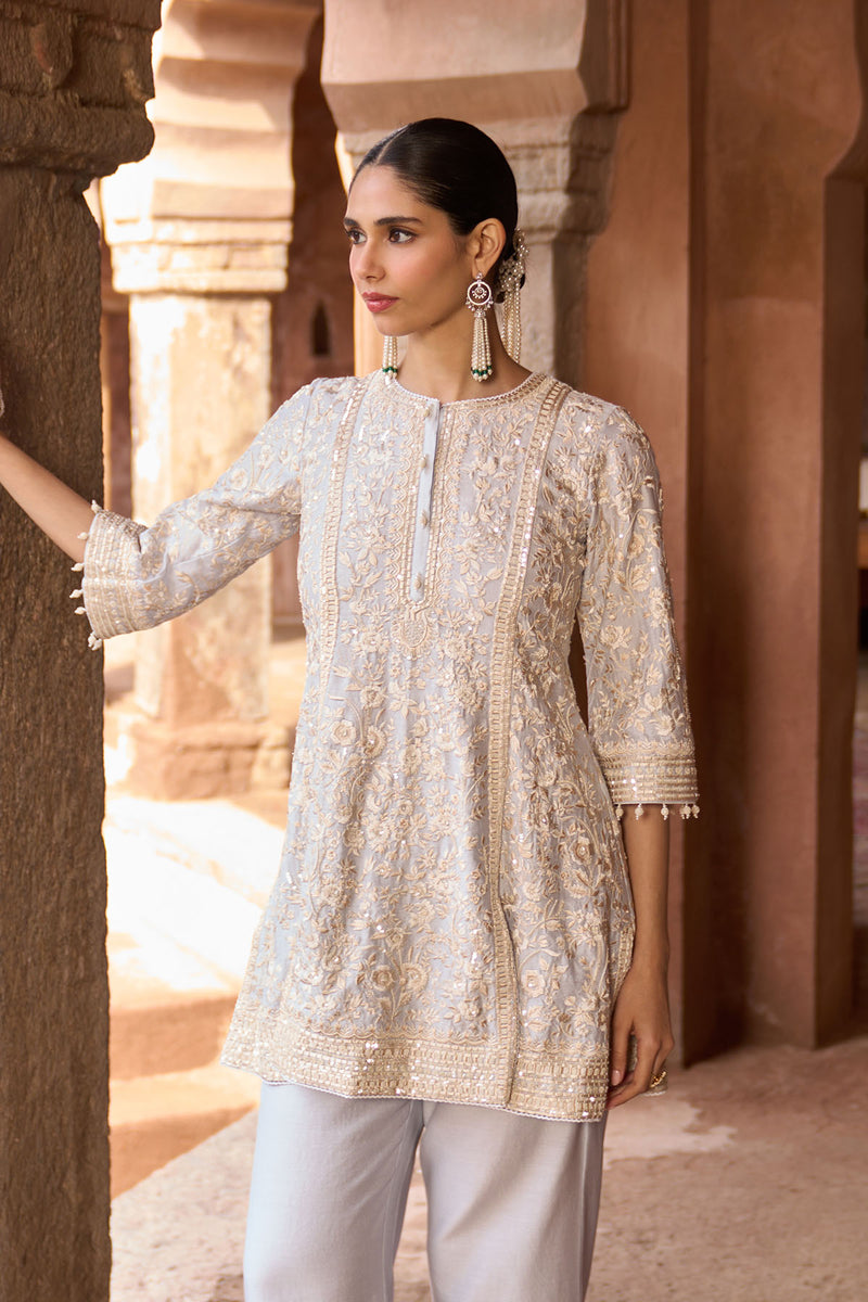 SABOOR - BLUE SHORT A-LINE KURTA WITH STRAIGHT PANTS AND DUPATTA