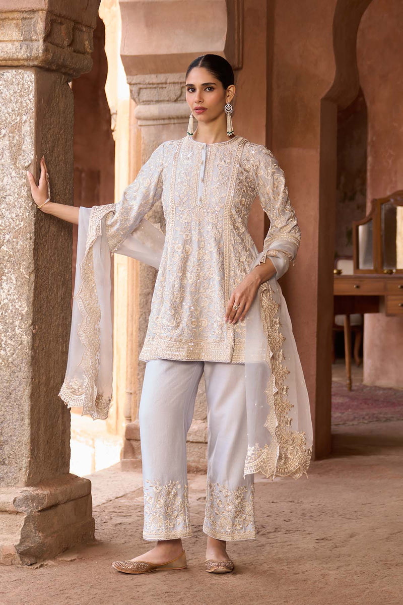 SABOOR - BLUE SHORT A-LINE KURTA WITH STRAIGHT PANTS AND DUPATTA
