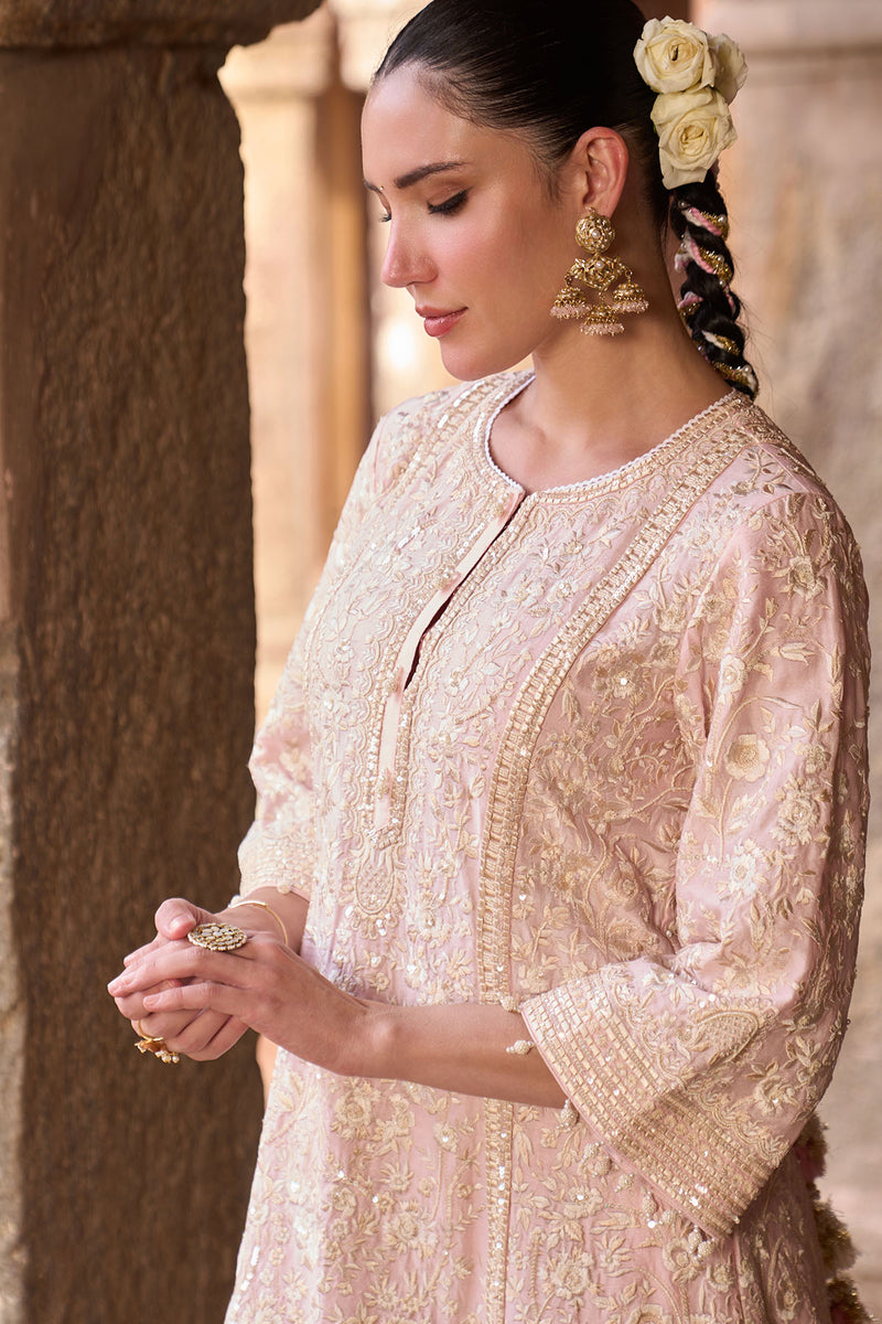 SABOOR - PINK SHORT A-LINE KURTA WITH STRAIGHT PANTS AND DUPATTA